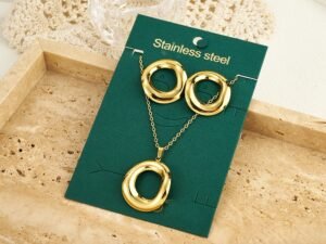 Set aros ondulados acero inoxidable chapado en oro